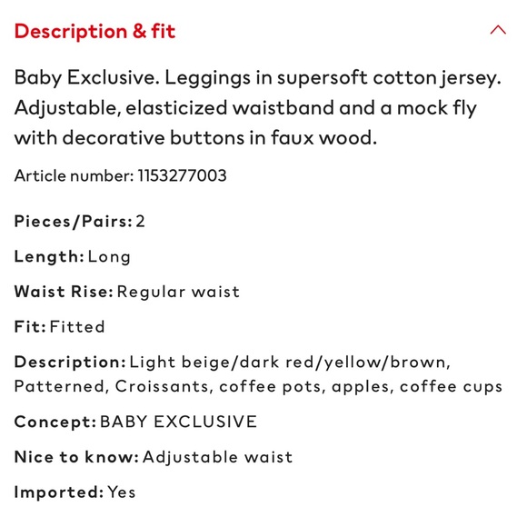 H&M Baby 2 Pack Organic Cotton Brown & Cream Breakfast Print Leggings - Picture 11 of 13